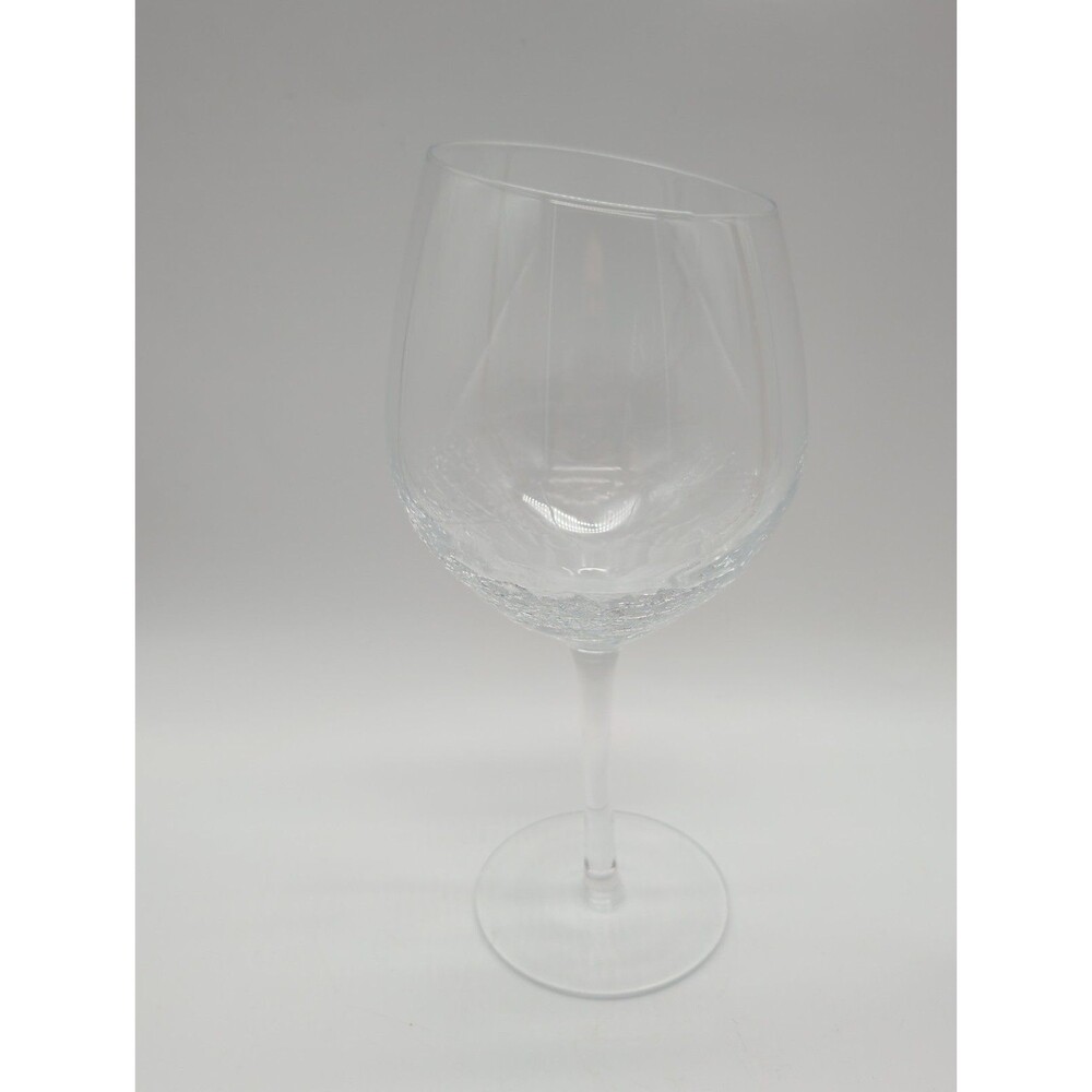 Pier 1 Angled Crackle Red  Wine Glass Slanted Lip Vtg Clear